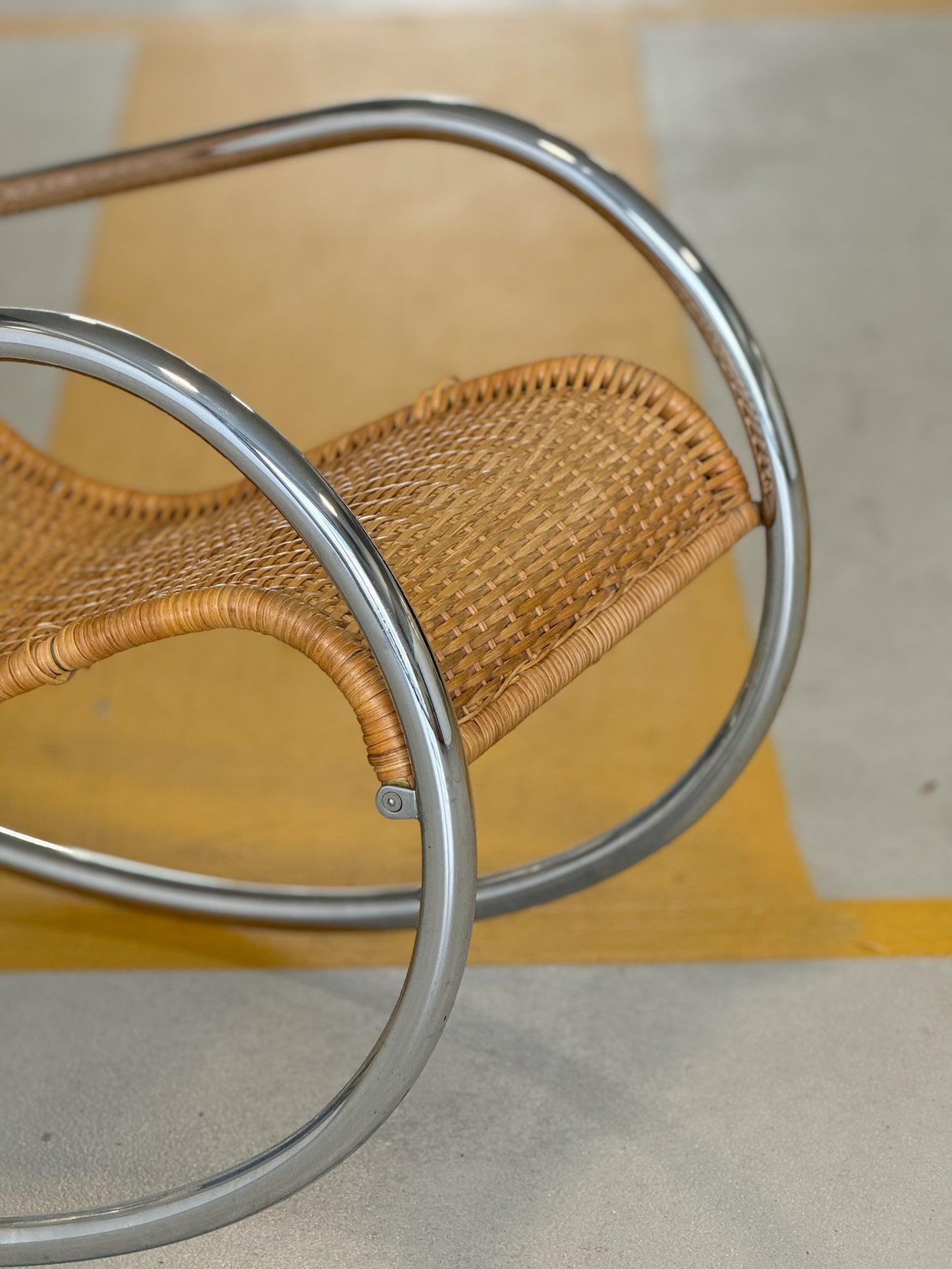 Italian Chrome & Rattan Rocker