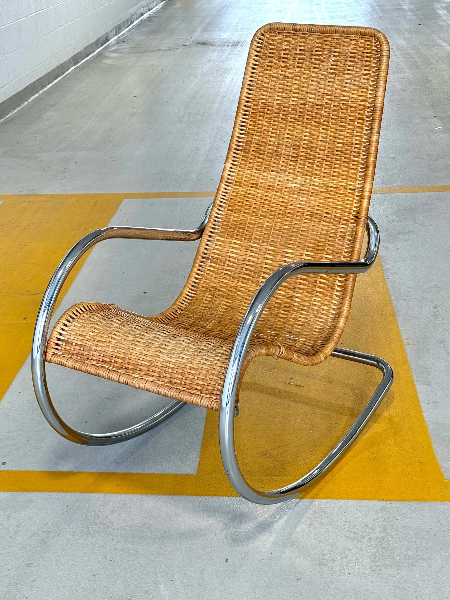 Italian Chrome & Rattan Rocker