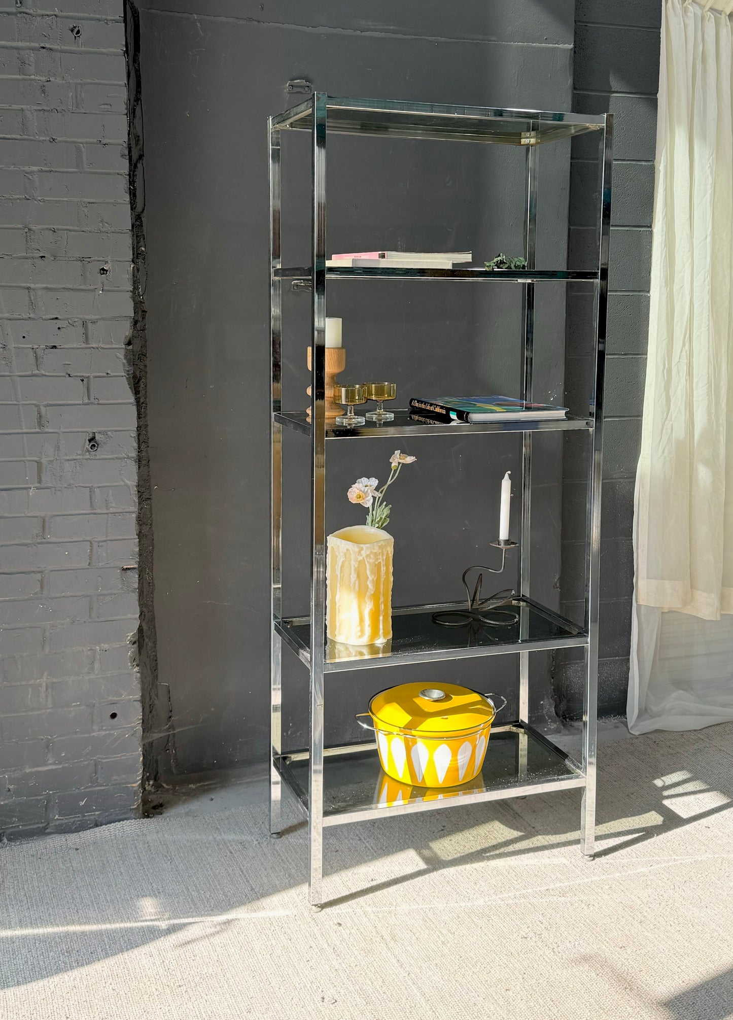 Vintage Chrome & Smoked Glass Etagere
