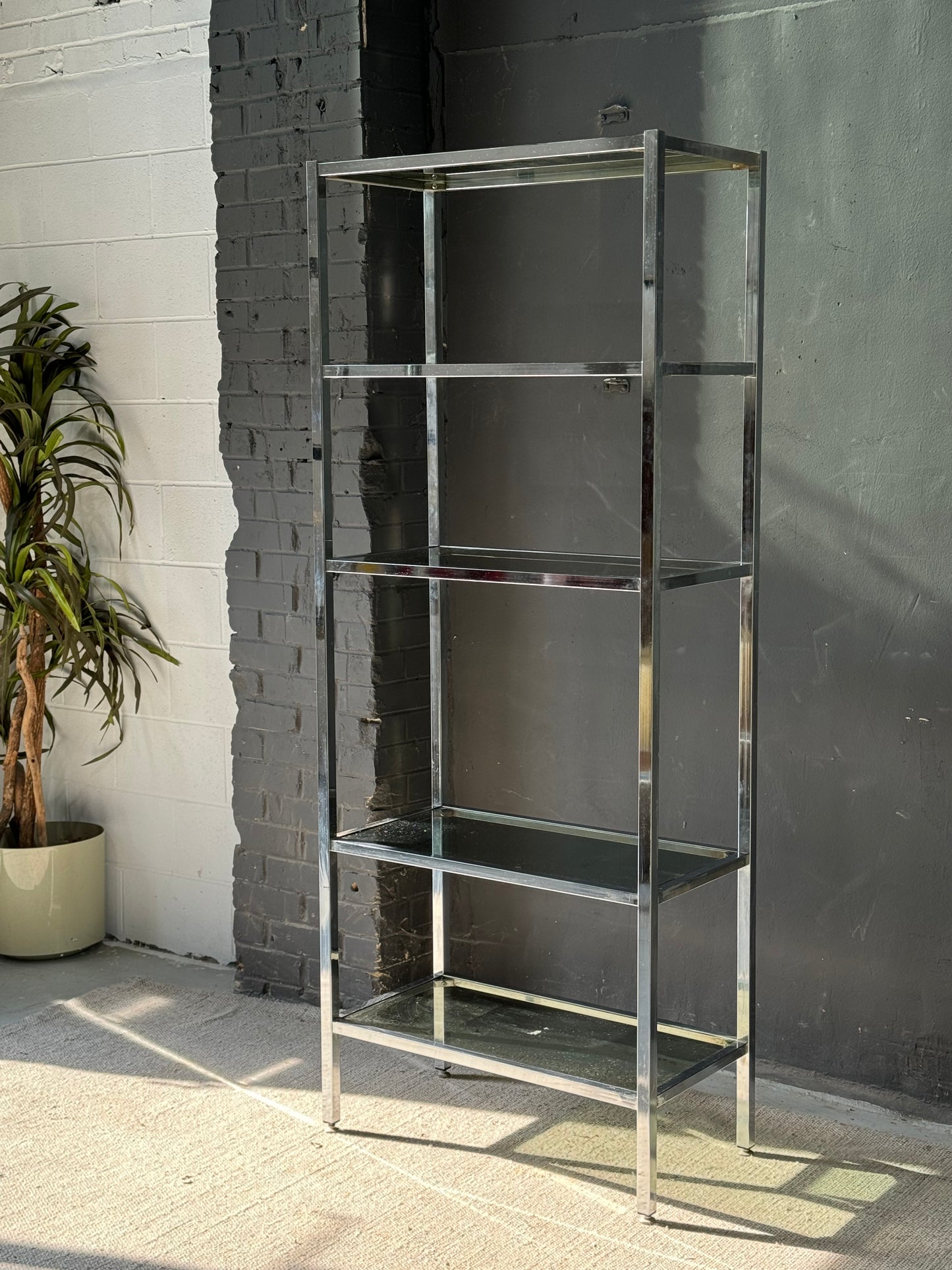 Vintage Chrome & Smoked Glass Etagere