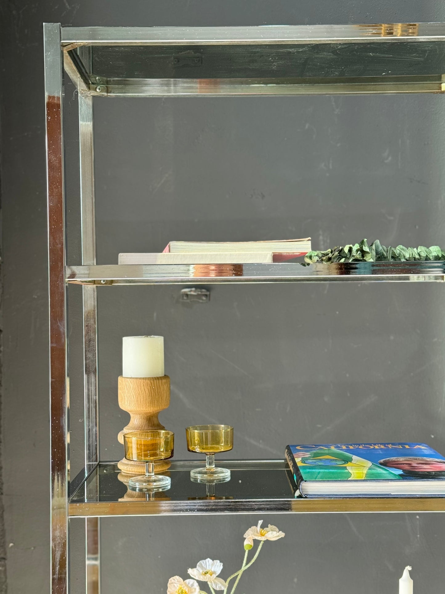 Vintage Chrome & Smoked Glass Etagere