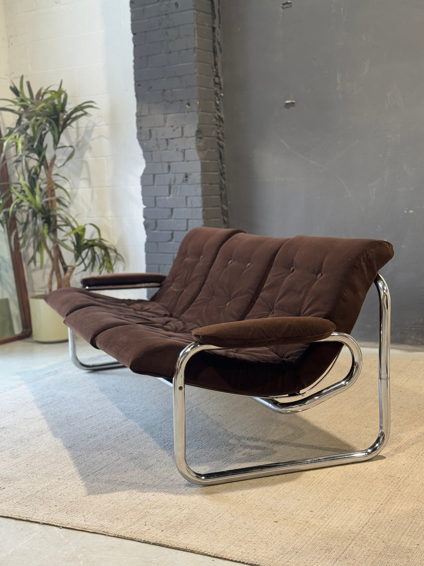 Vintage 1970’s Tubular Chrome 3-Seater Sofa