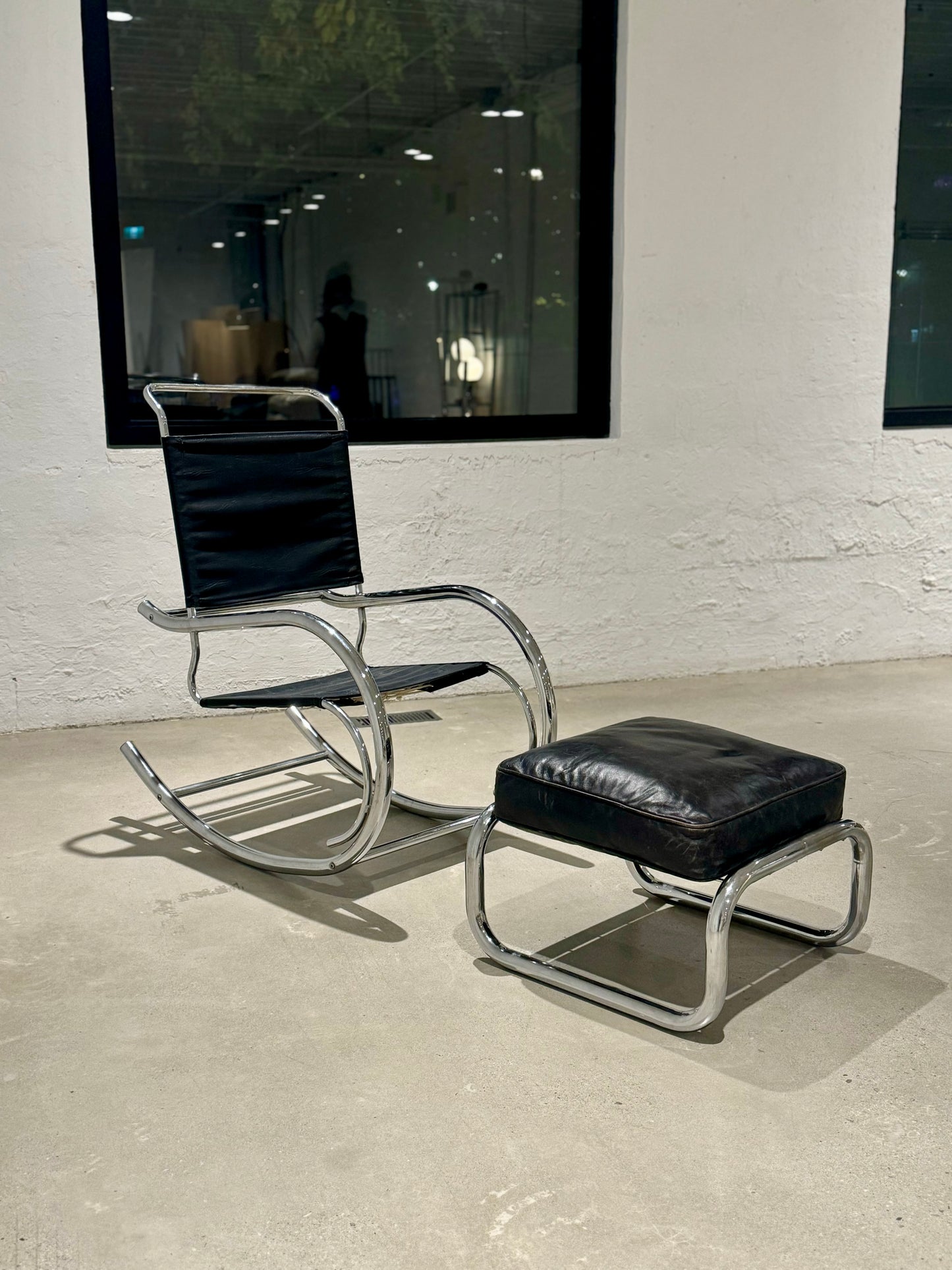 Vintage Marcel Breuer Style Chrome Rocker + Ottoman