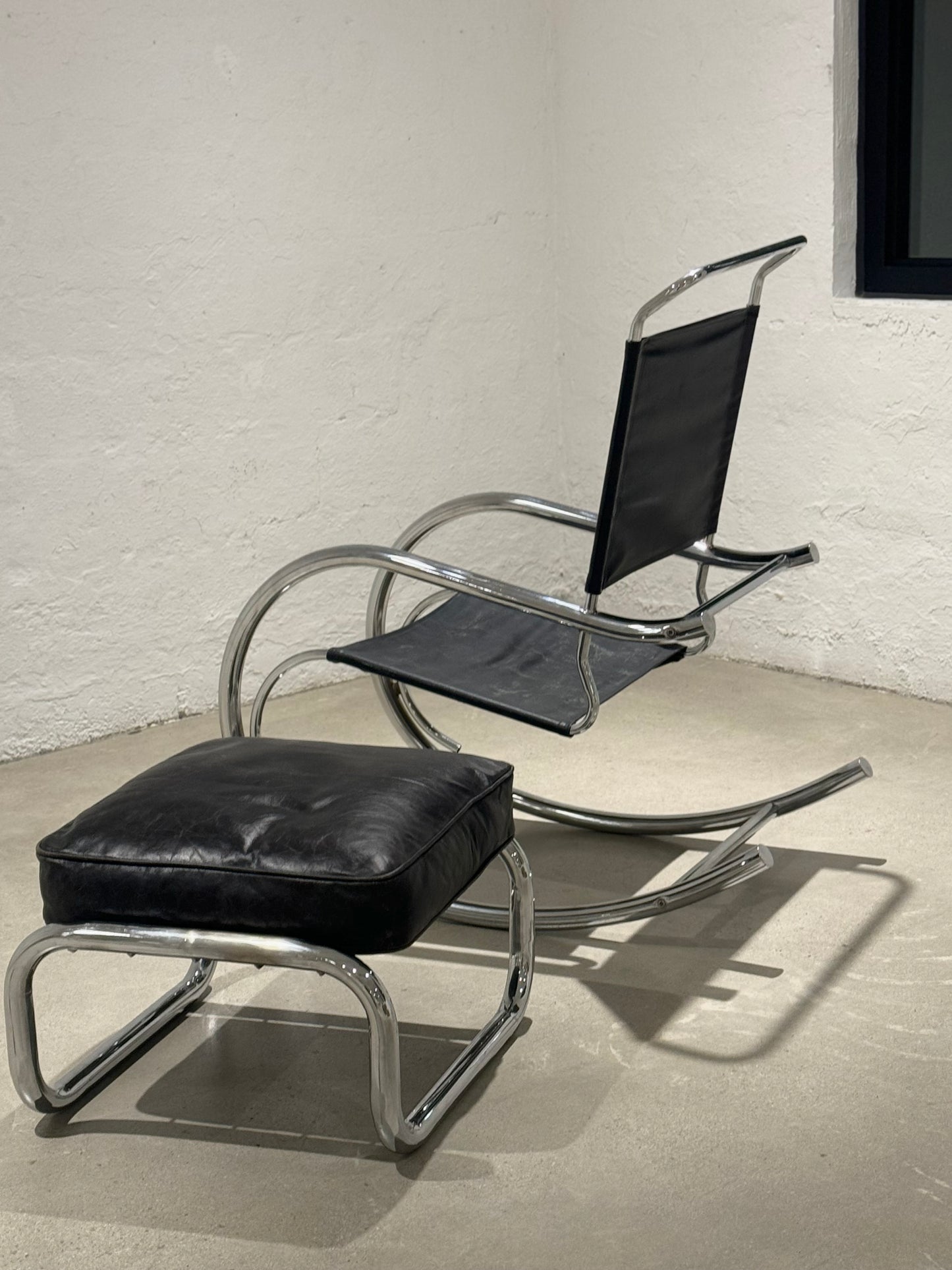 Vintage Marcel Breuer Style Chrome Rocker + Ottoman