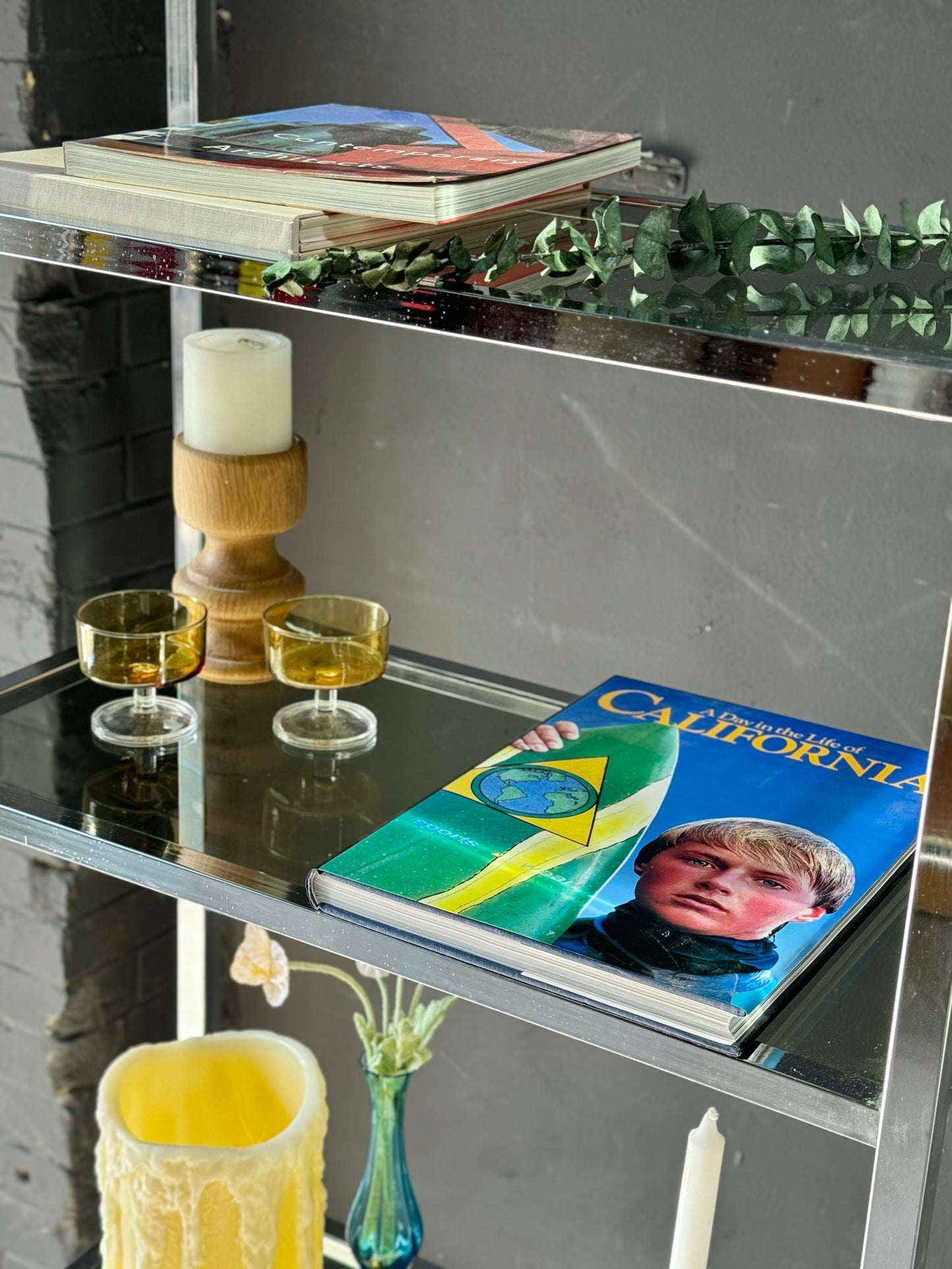 Vintage Chrome & Smoked Glass Etagere