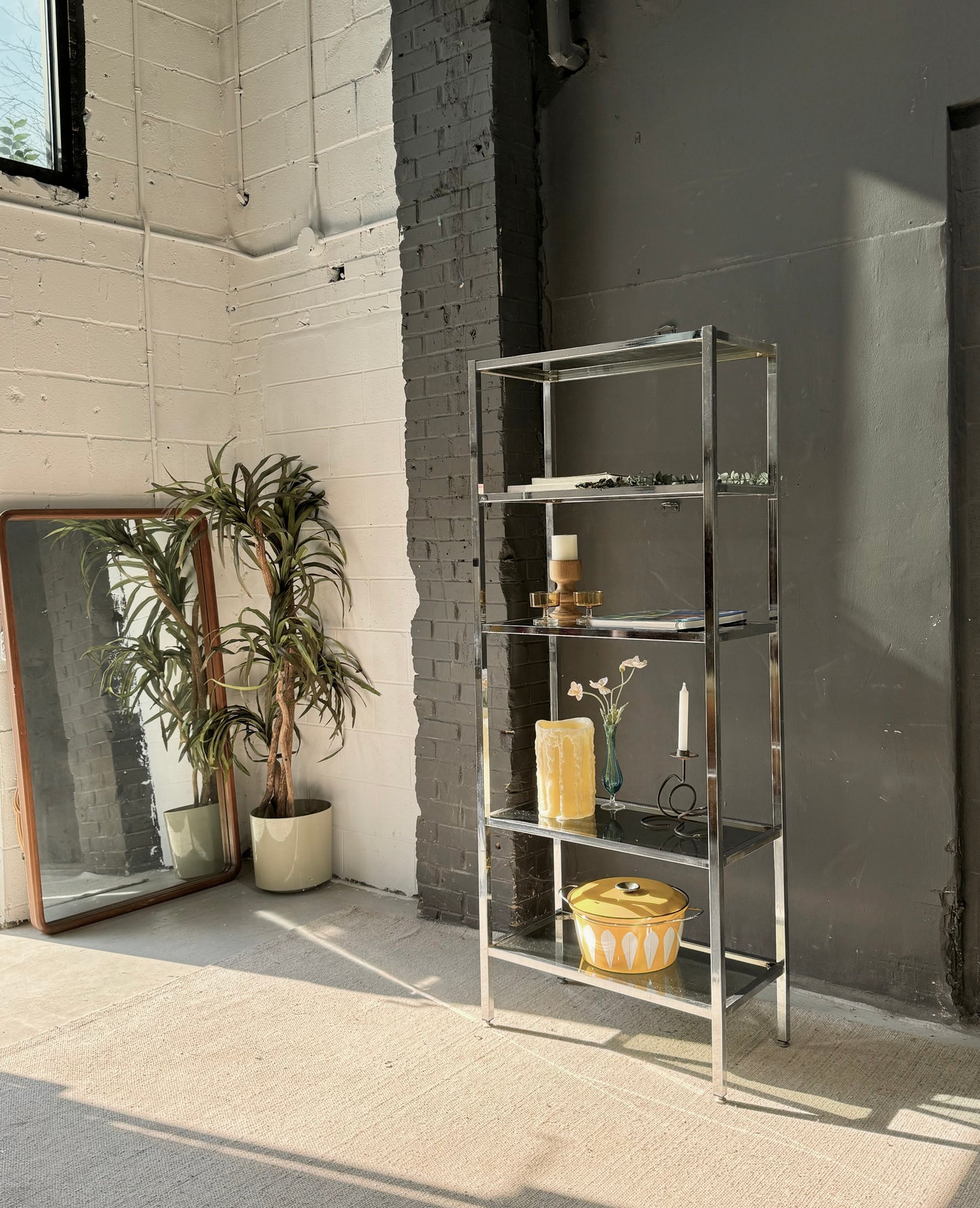Vintage Chrome & Smoked Glass Etagere