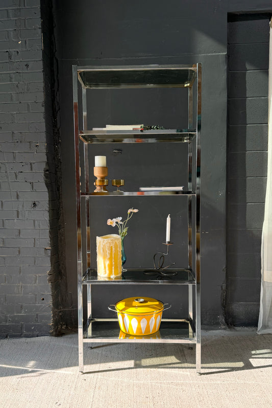 Vintage Chrome & Smoked Glass Etagere