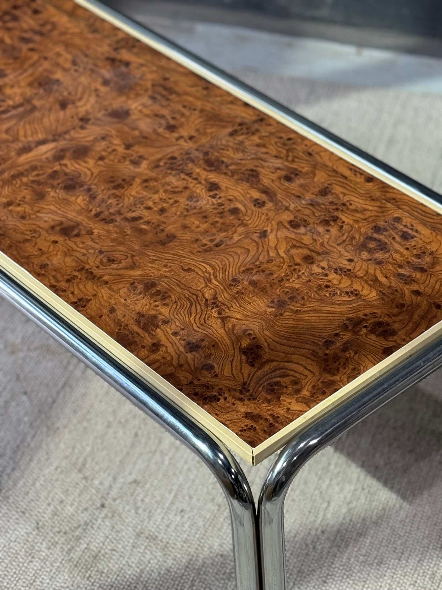 Vintage Burlwood & Chrome Coffee Table