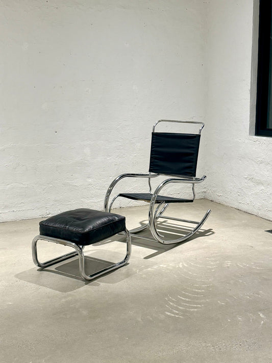 Vintage Marcel Breuer Style Chrome Rocker + Ottoman