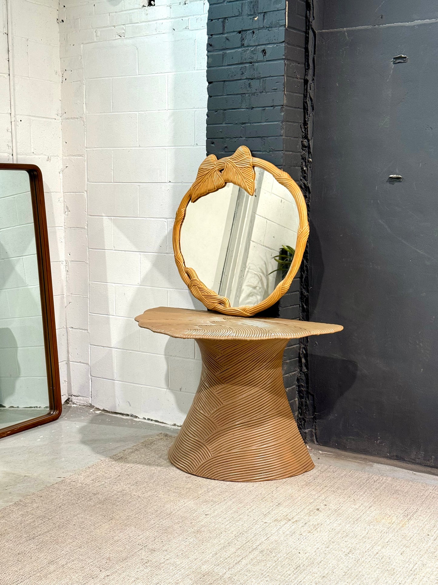 Vintage Pencil Reed Console/Vanity Table + Mirror