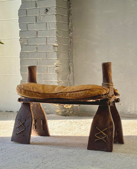 Vintage 1950’s Camel Leather Stool/Ottoman