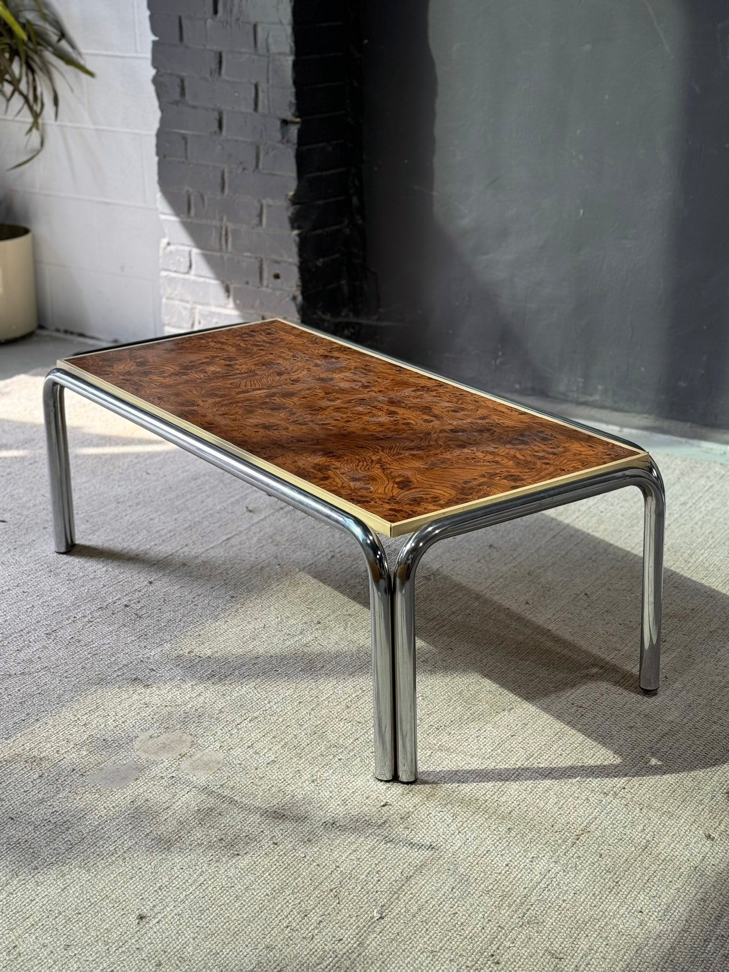 Vintage Burlwood & Chrome Coffee Table