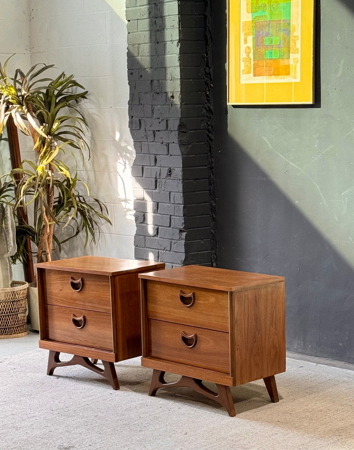 Vintage Mid-Century Modern Walnut Night Stands, Set of 2