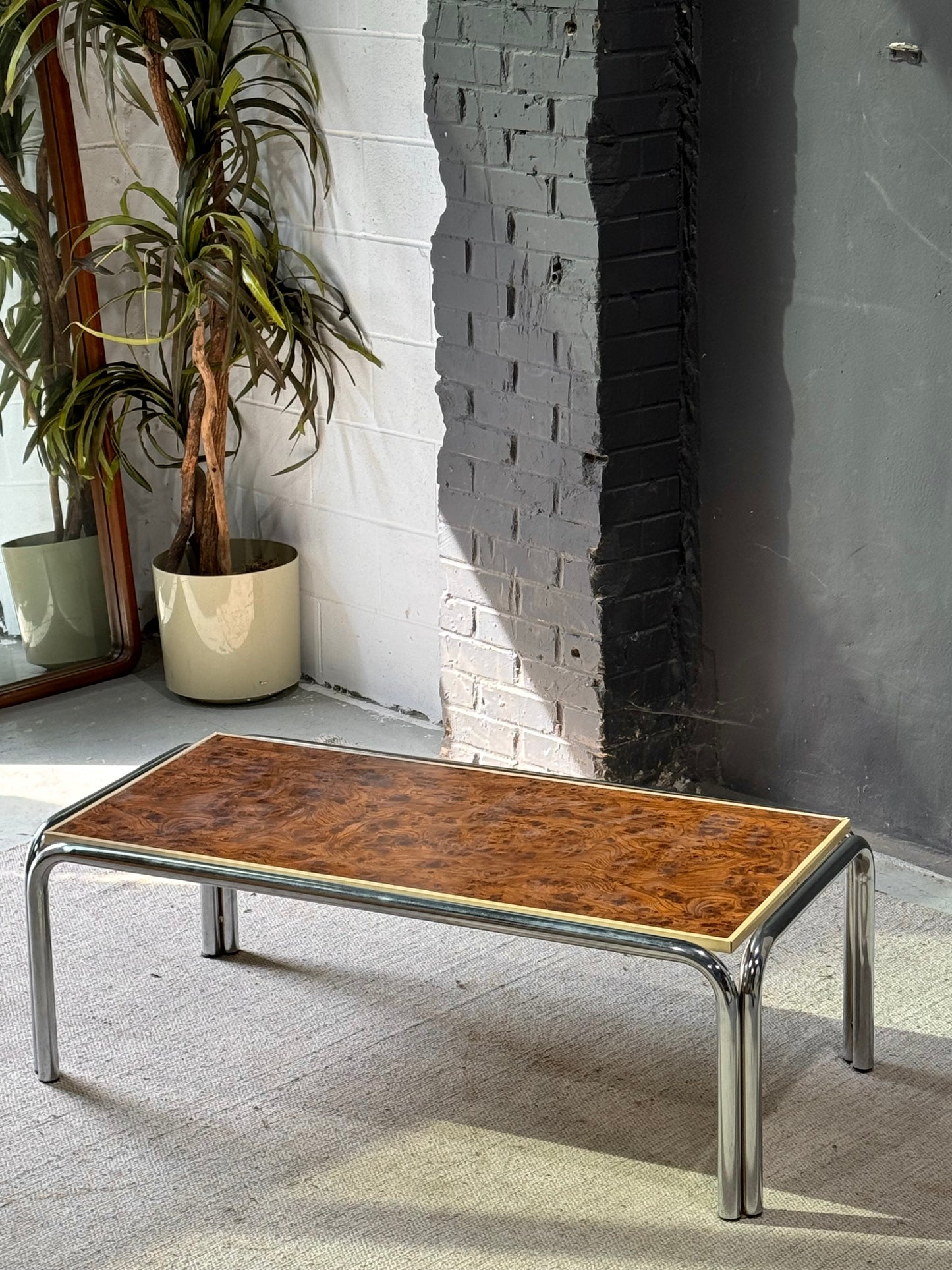 Vintage Burlwood & Chrome Coffee Table