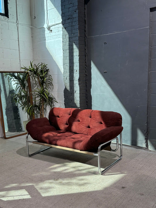 Vintage Swed-Form Teddy Corduroy & Chrome Sofa