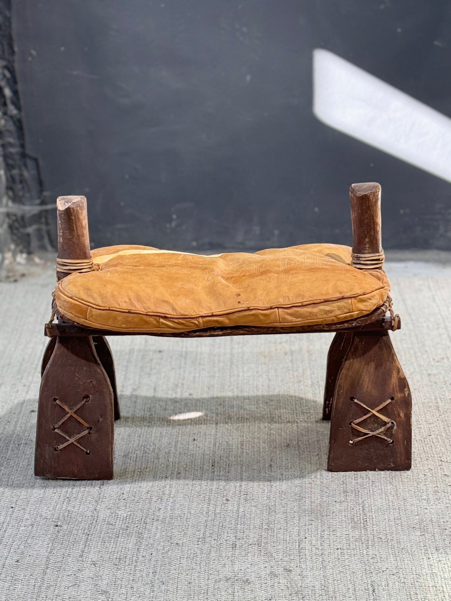 Vintage 1950’s Camel Leather Stool/Ottoman