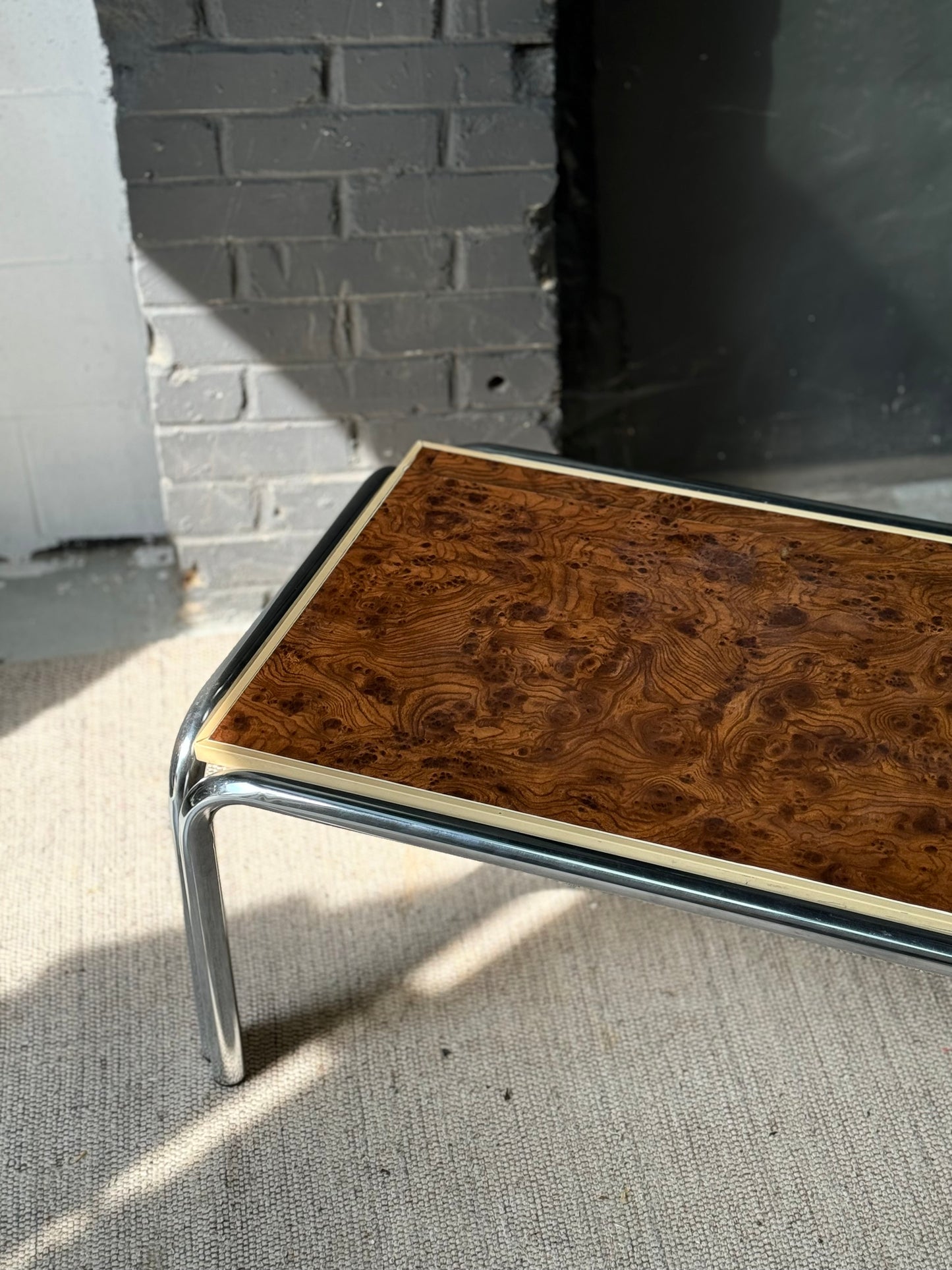 Vintage Burlwood & Chrome Coffee Table