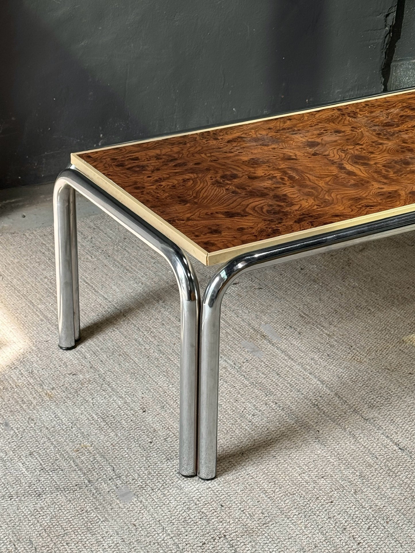 Vintage Burlwood & Chrome Coffee Table