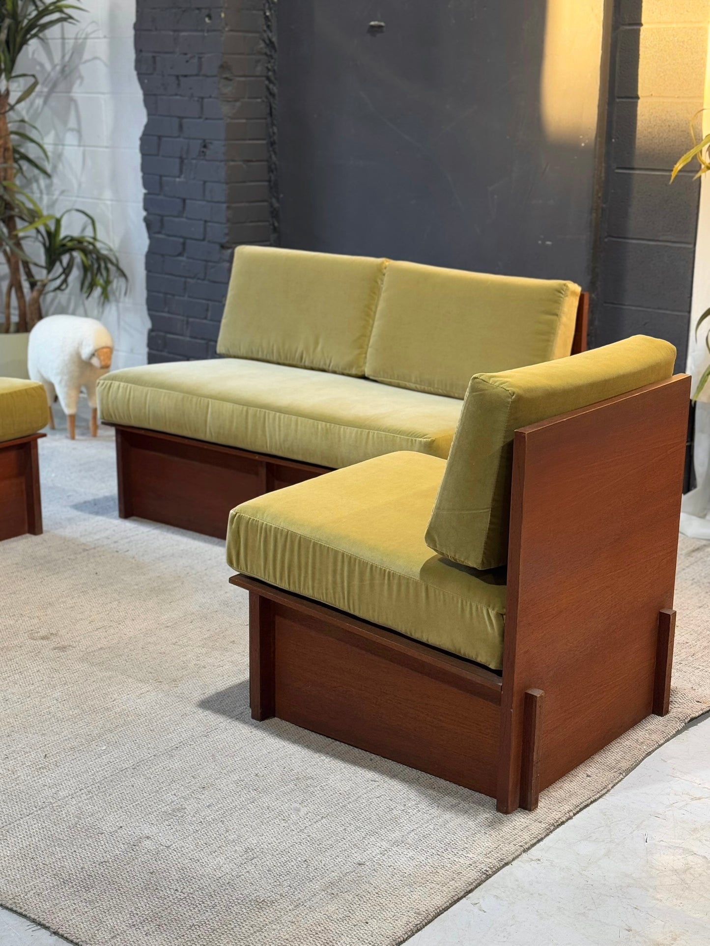 Vintage Mid-Century Modern Modular Walnut Sofa Set