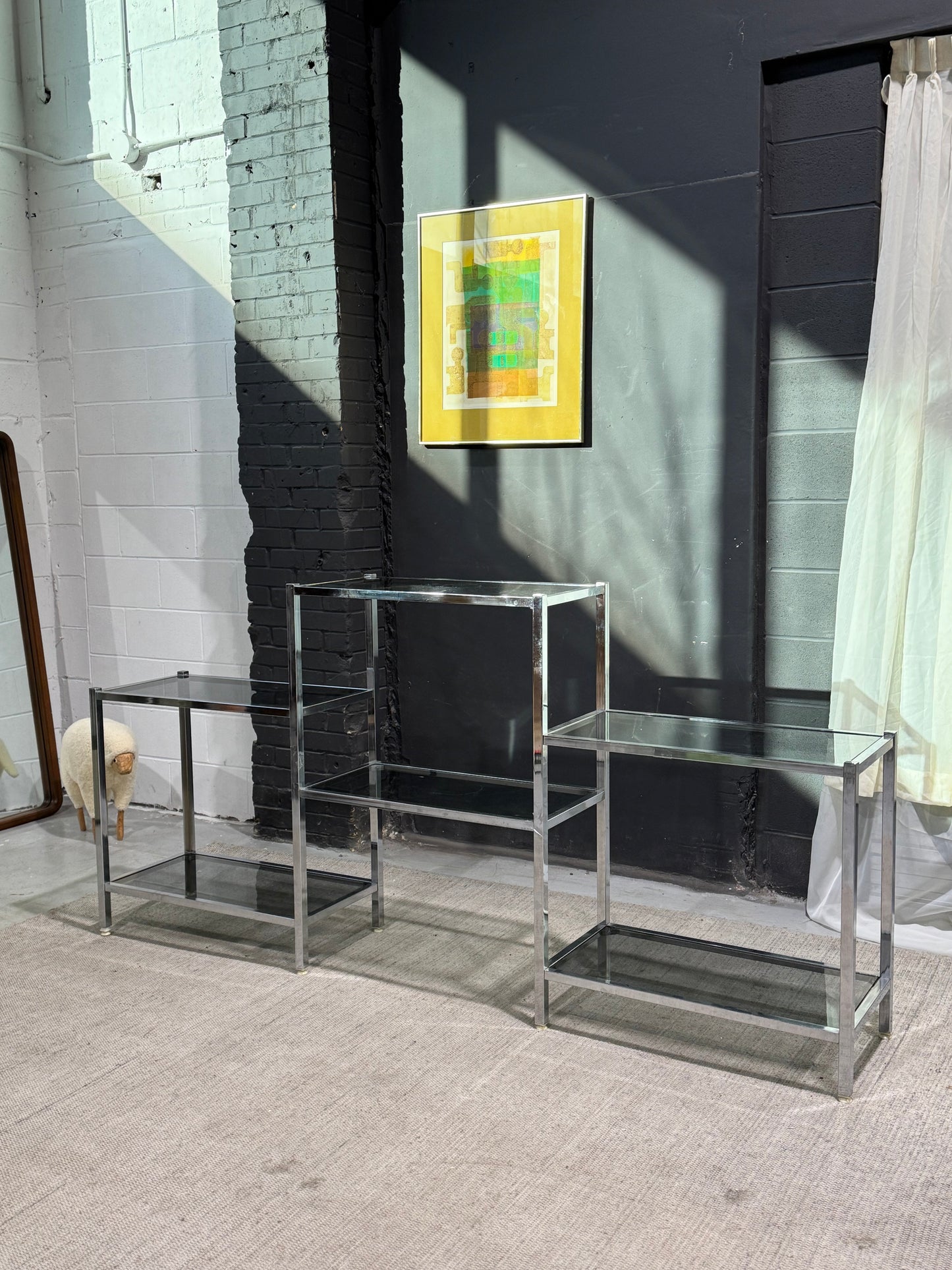 Vintage Multi-Level Chrome & Smoked Glass Etagere