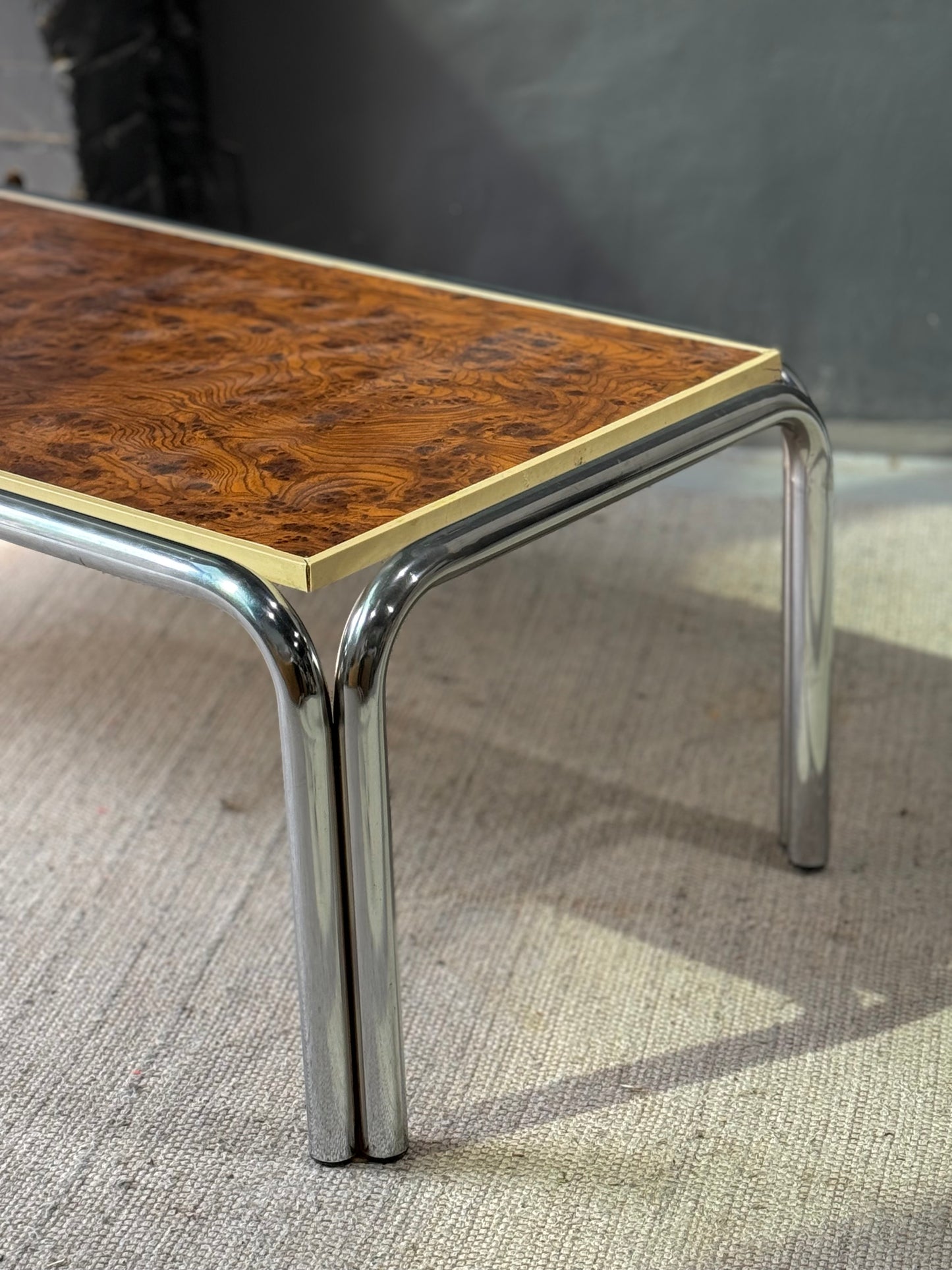 Vintage Burlwood & Chrome Coffee Table