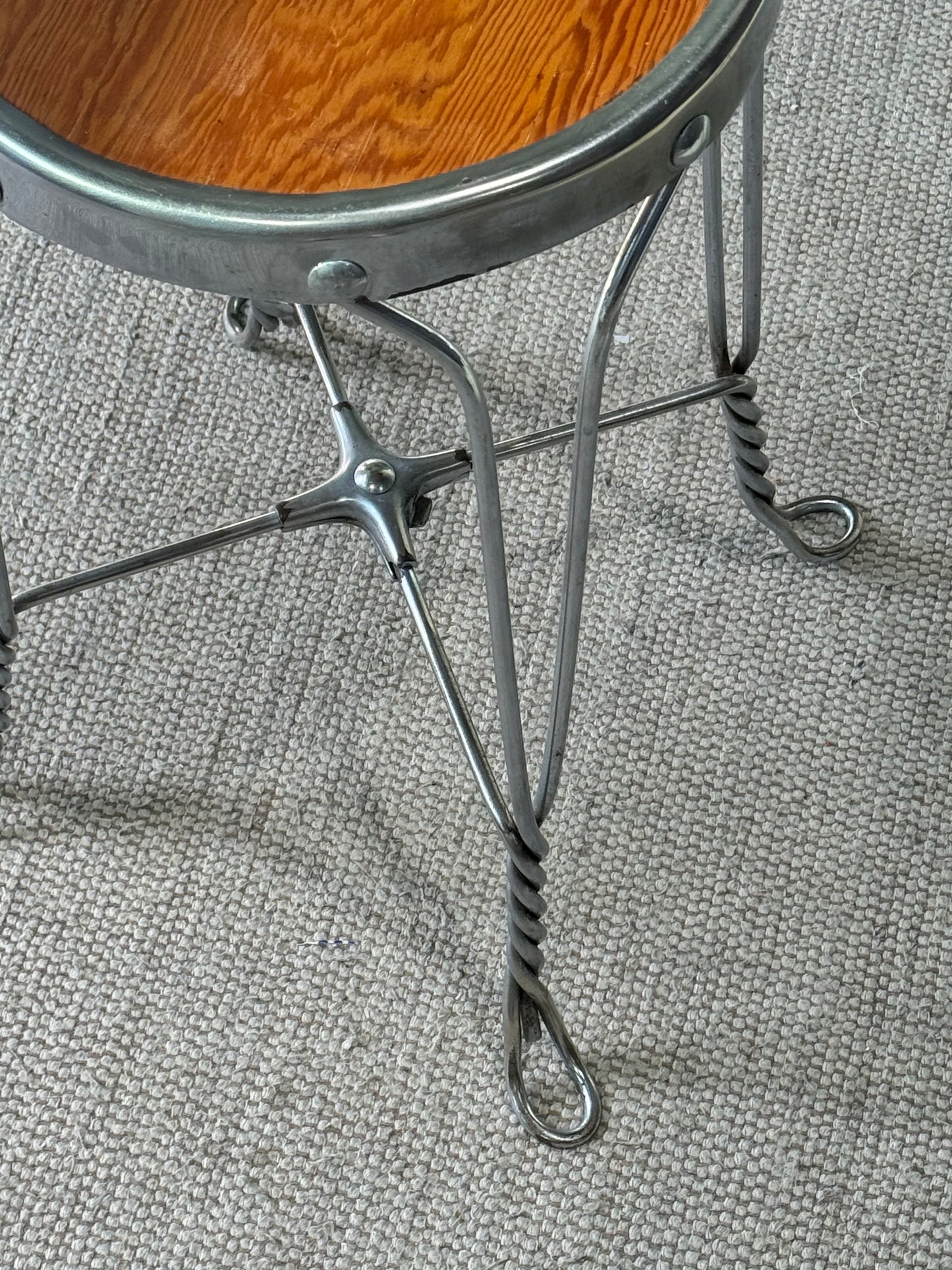 Vintage Cast Aluminum & Oak Stool/Stand